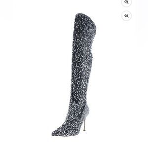 Steve Madden Vivee Silver Sequined Evening Over The Knee-High Boots Size 5M
